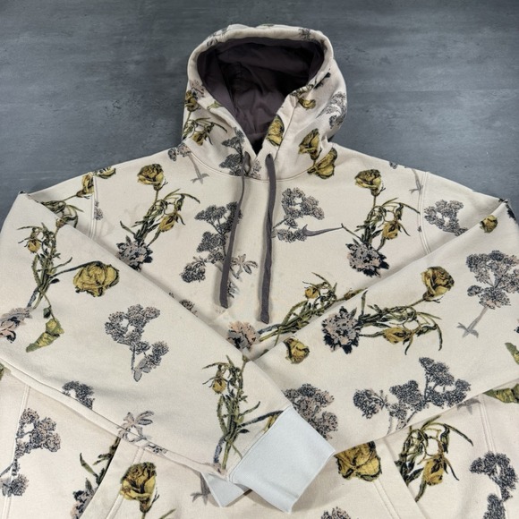 Nike Hoodie Adult Medium Cream Tan Floral Leaf Camo All Over Print Sweatshirt - Picture 1 of 11